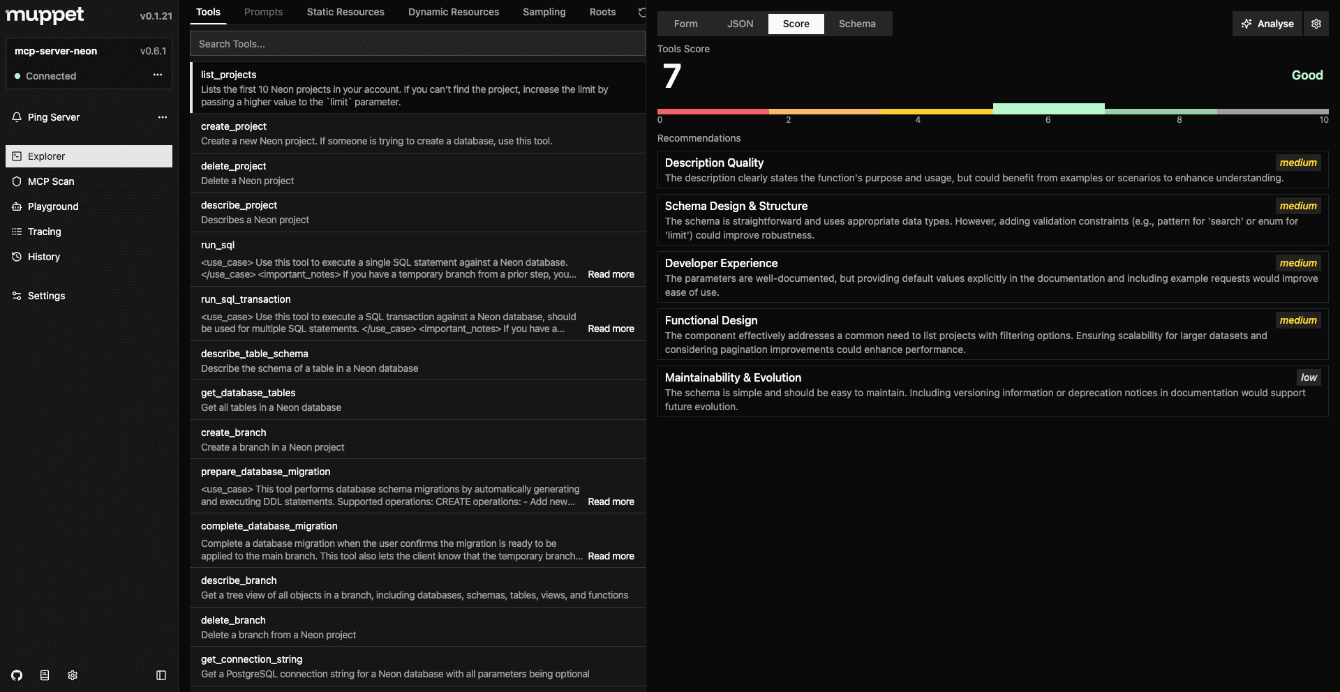Muppet MCP Inspector Explorer Score Tab