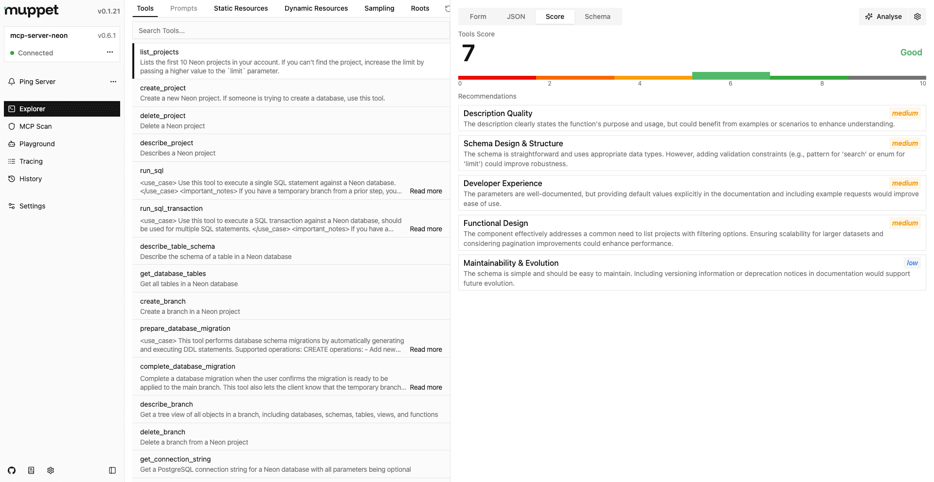 Muppet MCP Inspector Explorer Score Tab